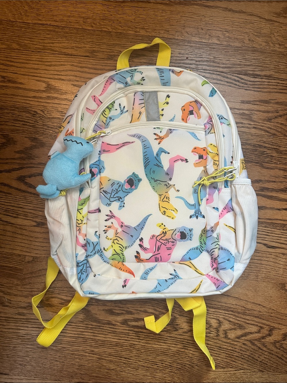 Cat & Jack White Backpack with Multicolor Dinosaur Print and Yellow Accents